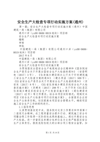 安全生产大检查专项行动实施方案(通州)
