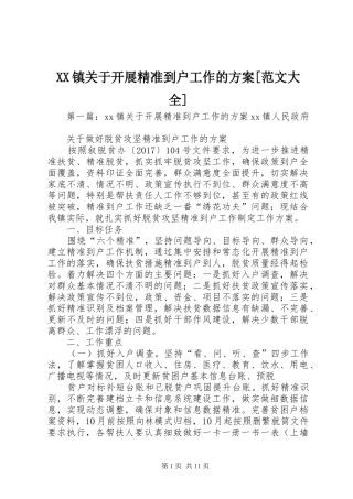 XX镇关于开展精准到户工作的方案[范文大全]