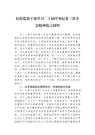 纪检监察干部学习二十届中央纪委三次全会精神发言材料 (1)