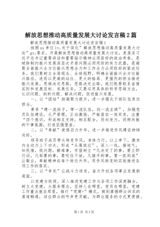 解放思想推动高质量发展大讨论发言2篇
