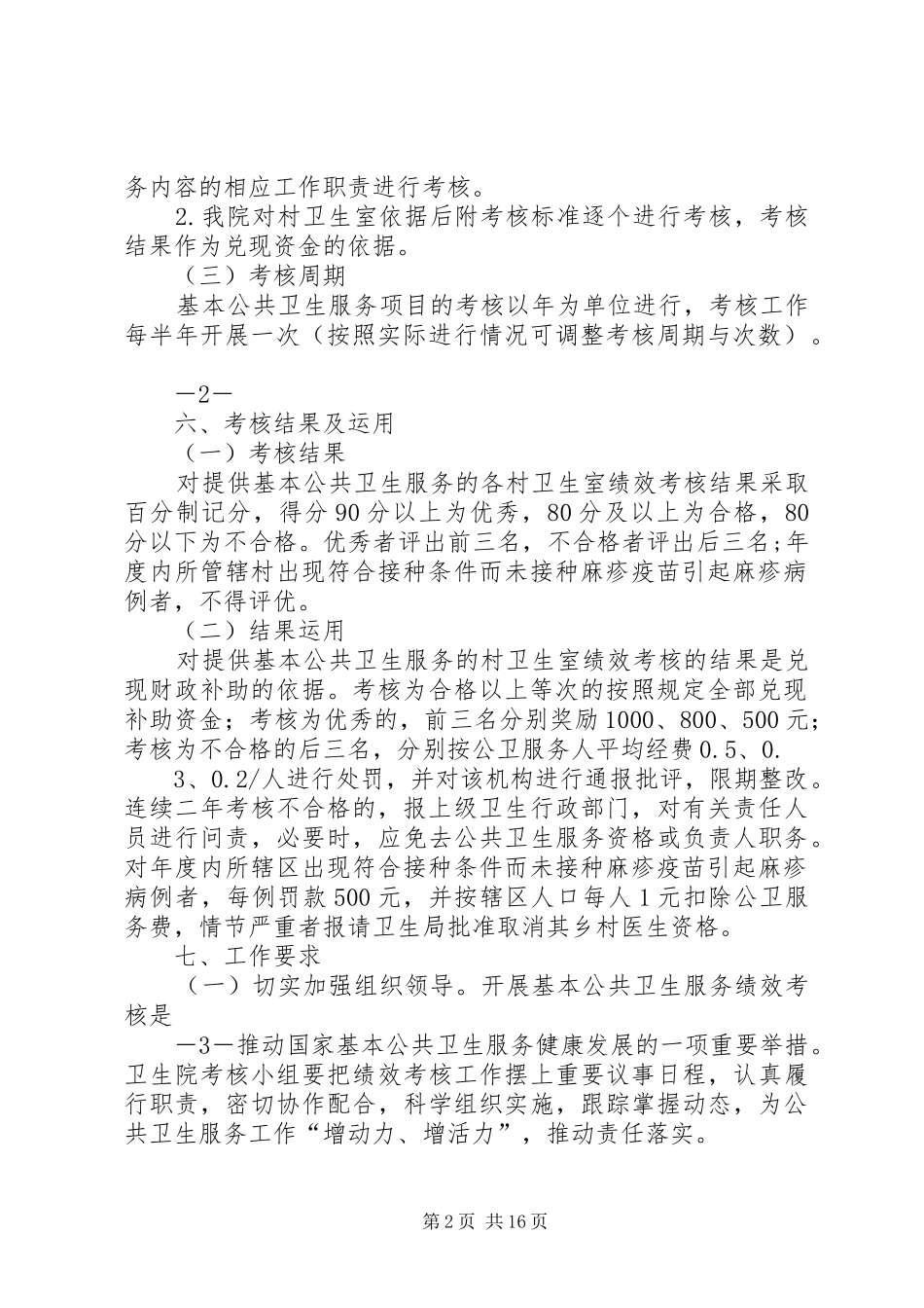 XX年村卫生室考核方案_第2页