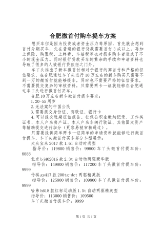 合肥微首付购车提车方案