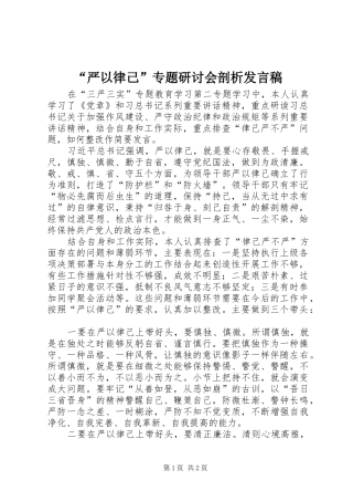 “严以律己”专题研讨会剖析发言