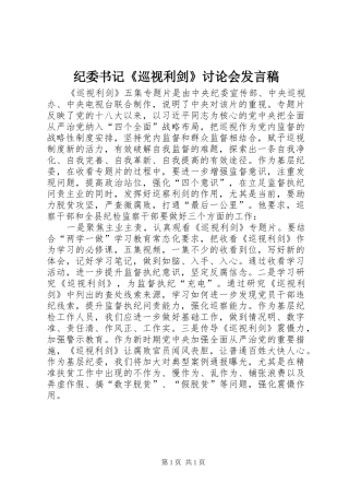 纪委书记《巡视利剑》讨论会发言