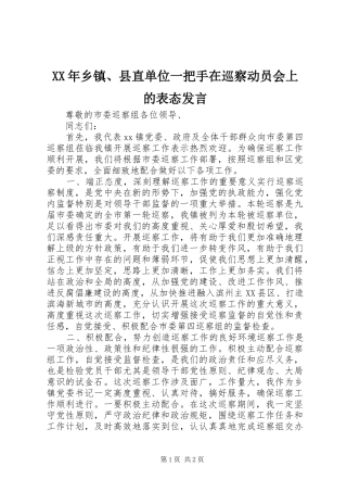 XX年乡镇、县直单位一把手在巡察动员会上的表态发言稿