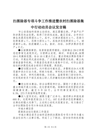 扫黑除恶专项斗争工作推进暨农村扫黑除恶集中行动动员会议发言