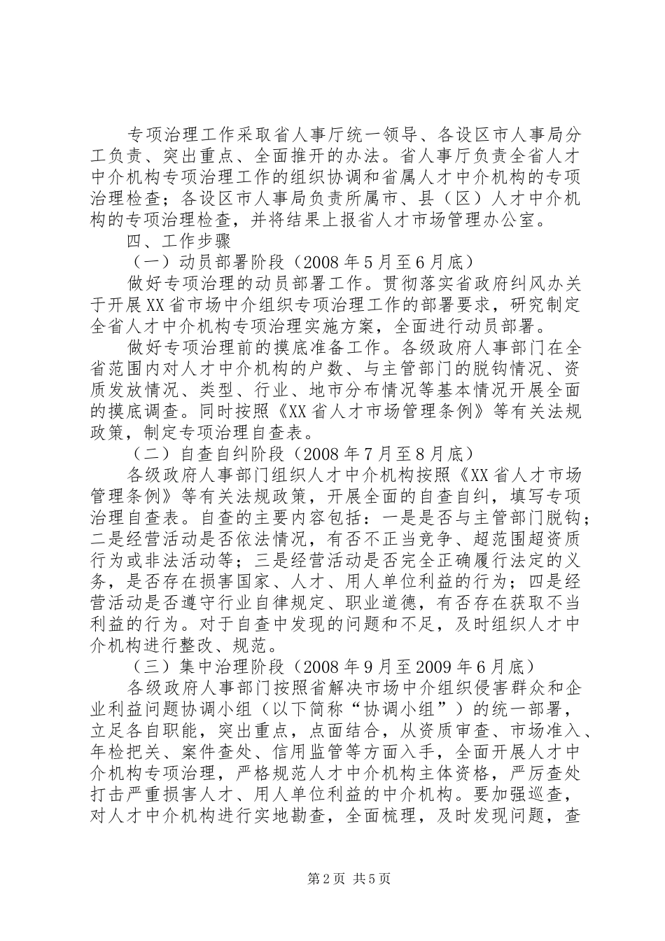 XX省人才中介机构专项治理工作实施方案_第2页