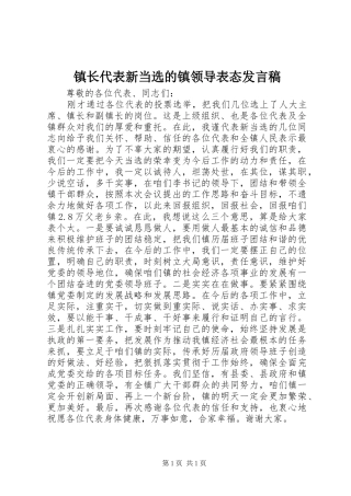 镇长代表新当选的镇领导表态发言