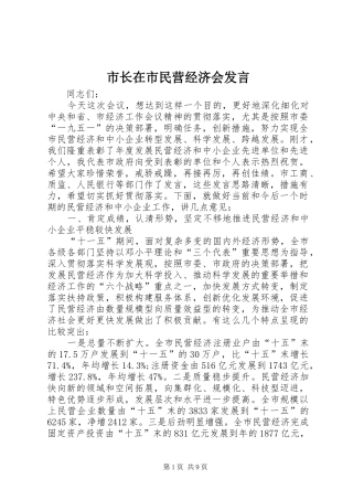 市长在市民营经济会发言稿