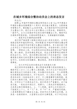 在城乡环境综合整治动员会上的表态发言稿