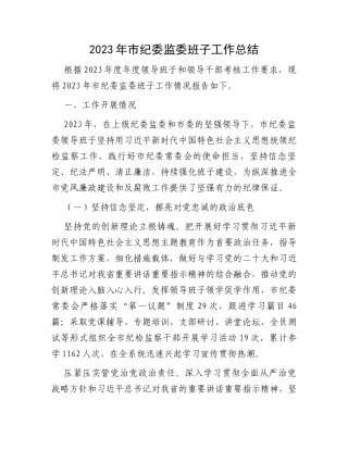 2023年市纪委监委班子工作总结