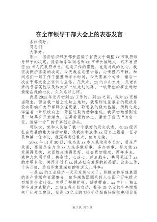 在全市领导干部大会上的表态发言稿