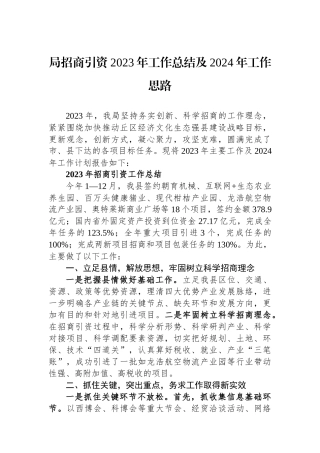 局招商引资2023年工作总结及2024年工作思路