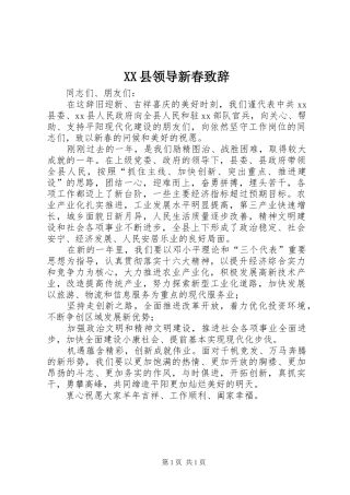 XX县领导新春演讲致辞