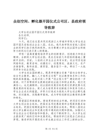 众创空间、孵化器开园仪式公司区、县政府领导致辞演讲(5)