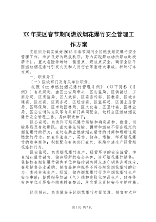 XX年某区春节期间燃放烟花爆竹安全管理工作方案