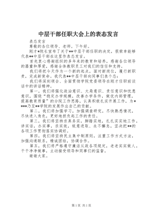 中层干部任职大会上的表态发言稿