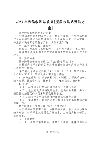 20XX年废品收购站政策[废品收购站整治方案]