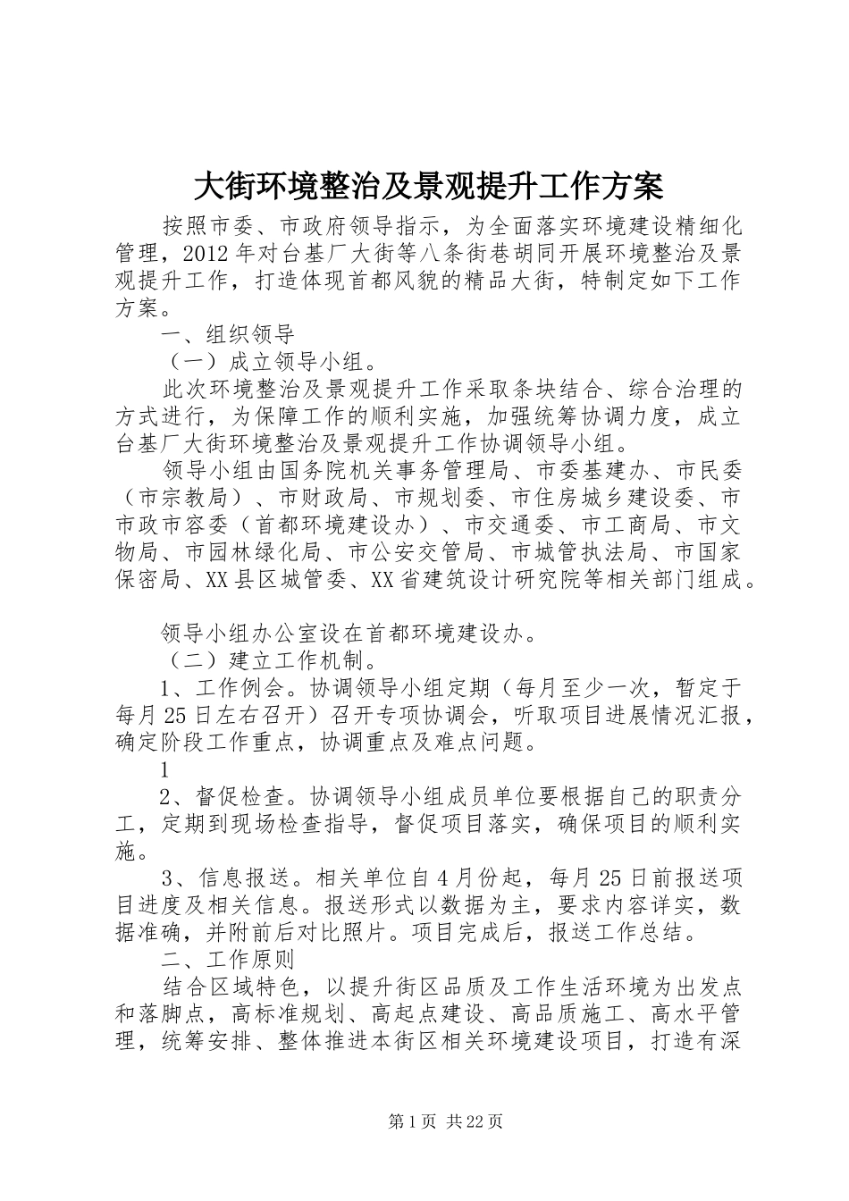 大街环境整治及景观提升工作方案_第1页