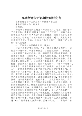 海南版市长严以用权研讨发言稿