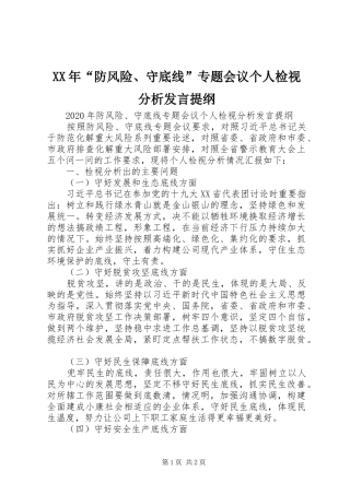 XX年“防风险、守底线”专题会议个人检视分析发言提纲材料