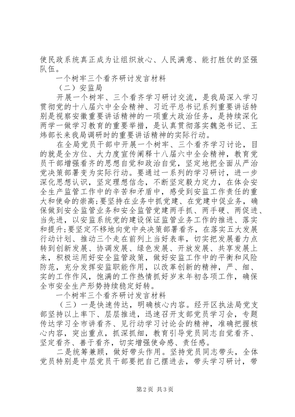 讲看齐见行动第一专题一个树牢三个看齐研讨发言材料提纲_第2页