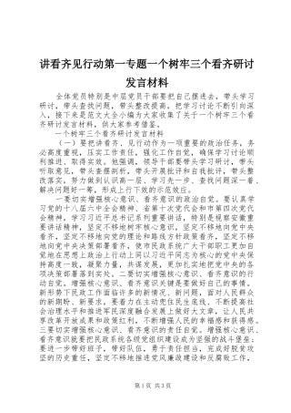 讲看齐见行动第一专题一个树牢三个看齐研讨发言材料提纲