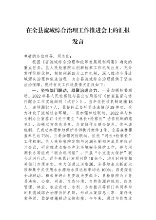 在全县流域综合治理工作推进会上的汇报发言