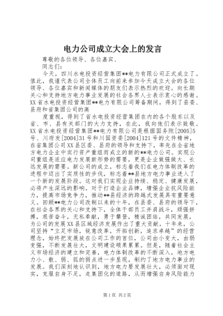 电力公司成立大会上的发言材料