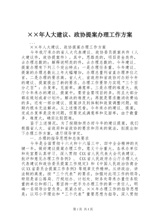 ××年人大建议、政协提案办理工作方案