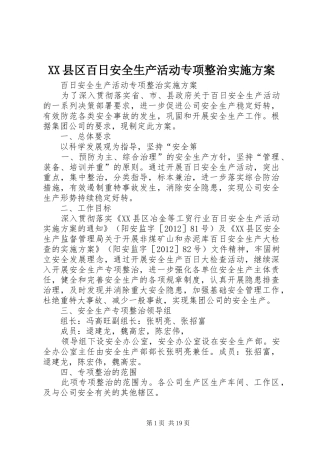 XX县区百日安全生产活动专项整治实施方案
