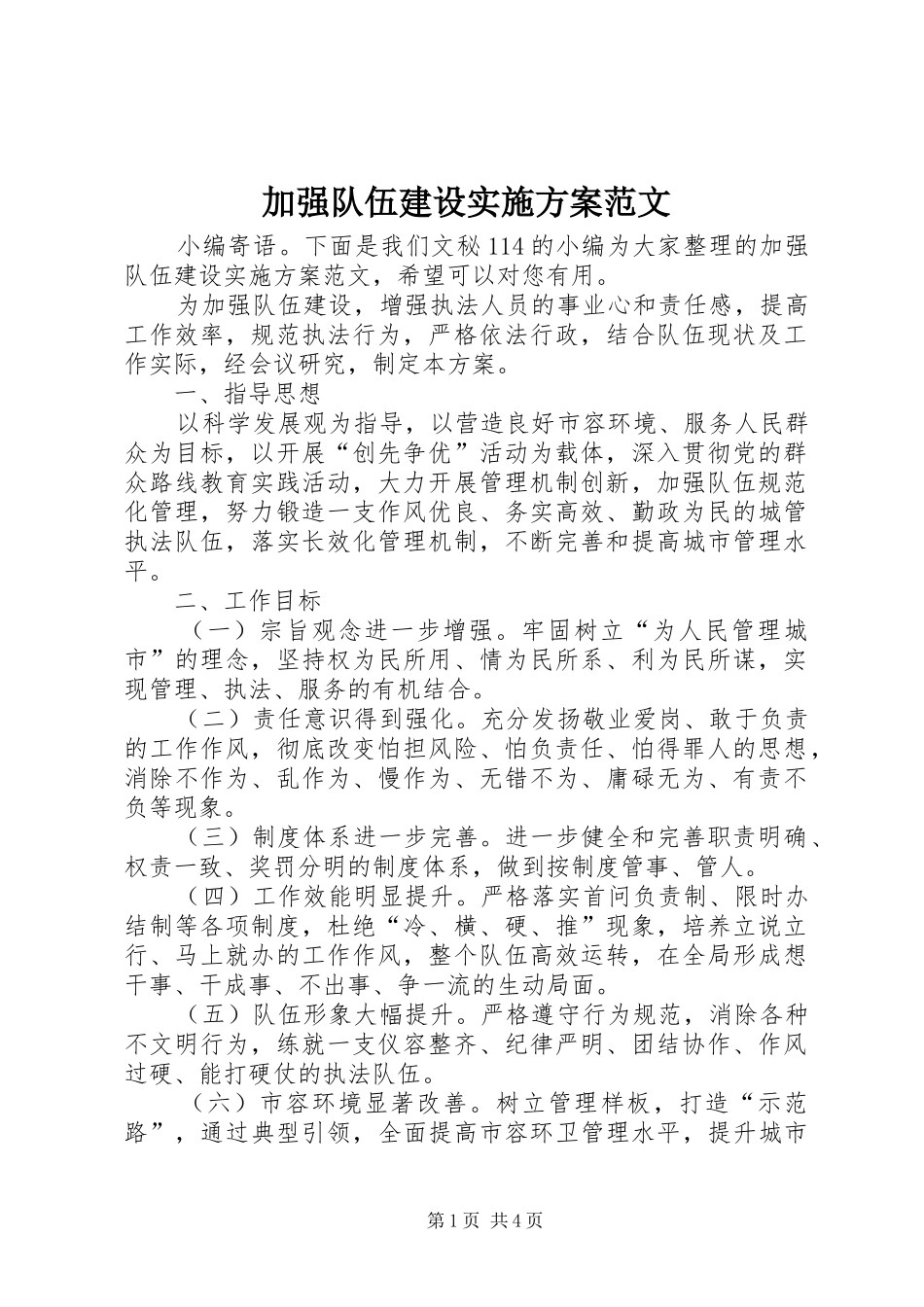 加强队伍建设实施方案范文_第1页