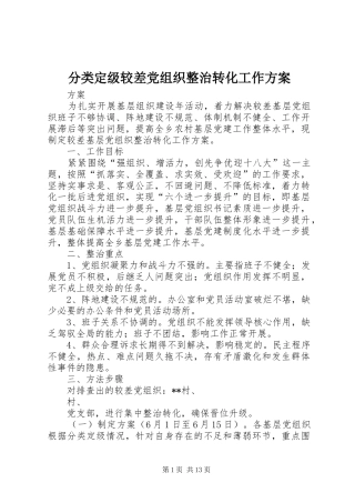 分类定级较差党组织整治转化工作方案