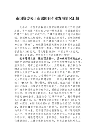 市国资委关于市属国有企业发展情况汇报