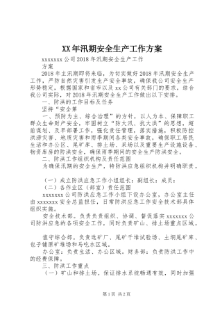 XX年汛期安全生产工作方案