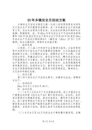 XX年乡镇安全月活动方案