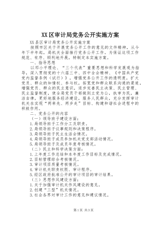 XX区审计局党务公开实施方案