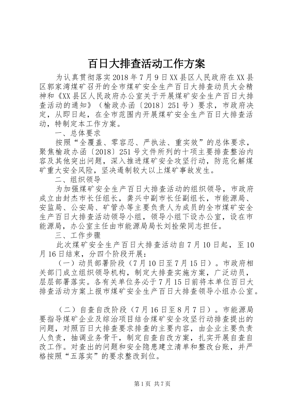 百日大排查活动工作方案_第1页
