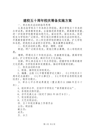 建校五十周年校庆筹备实施方案