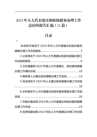 2023年人大代表建议和政协提案办理工作总结的报告汇编（11篇）