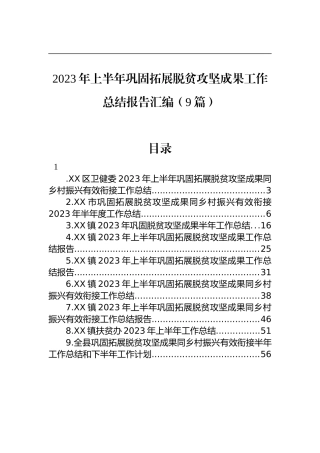2023年上半年巩固拓展脱贫攻坚成果工作总结报告汇编（9篇）