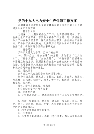 党的十九大电力安全生产保障工作方案