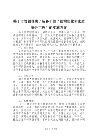 关于市管领导班子后备干部“结构优化和素质提升工程”的实施方案