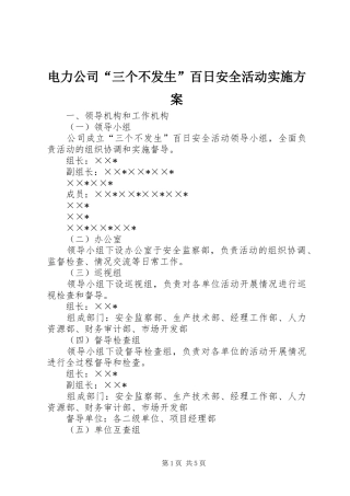 电力公司“三个不发生”百日安全活动实施方案
