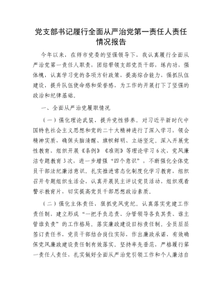 党支部书记履行全面从严治党第一责任人责任情况报告
