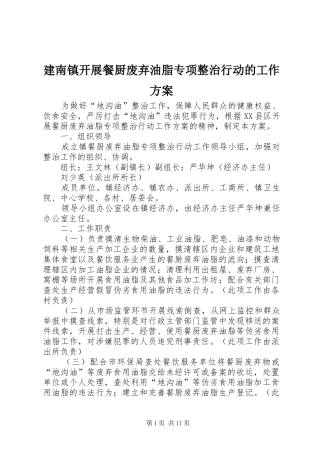 建南镇开展餐厨废弃油脂专项整治行动的工作方案