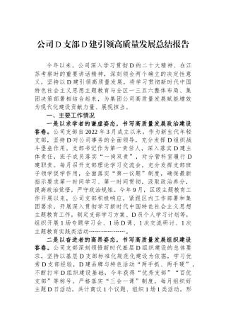 公司党支部党建引领高质量发展总结报告