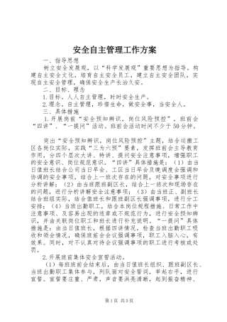 安全自主管理工作方案