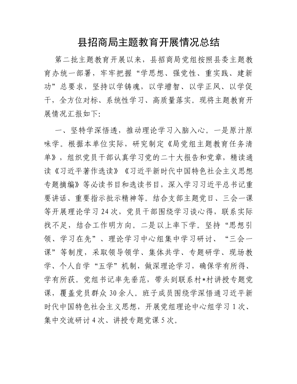 县招商局主题教育开展情况总结_第1页