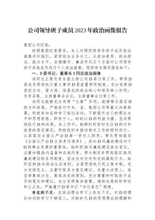 公司领导班子成员2023年政治画像报告